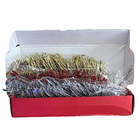 24 Christmas Glitter Artificial Boston Fern Leaves New Gold Red Silver Decor - Picture 2 of 3